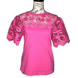 On Twelfth (S) Floral Sequin Sleeve Chest "The Key West Top" Short Sleeve Shirt